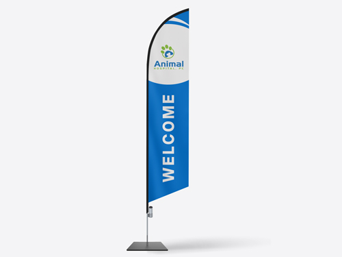 Blue welcoming feather flag for Animal Hospital.