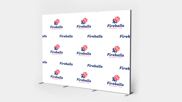 Sleek SEG fabric display featuring bold brand logos and modern graphic elements.