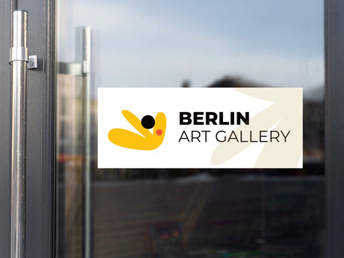 Sleek window cling displaying Berlin Art Gallery’s logo in a modern design.