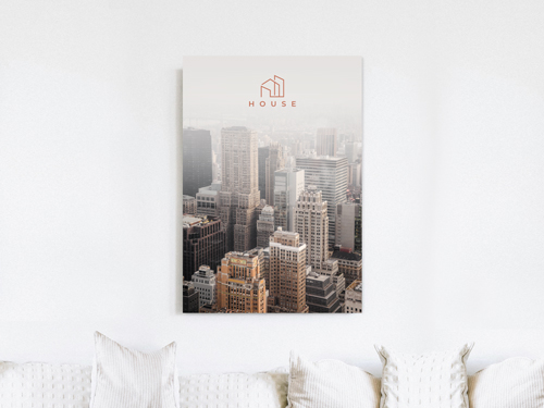 High-resolution metal photo print featuring a cluster of modern tall buildings.