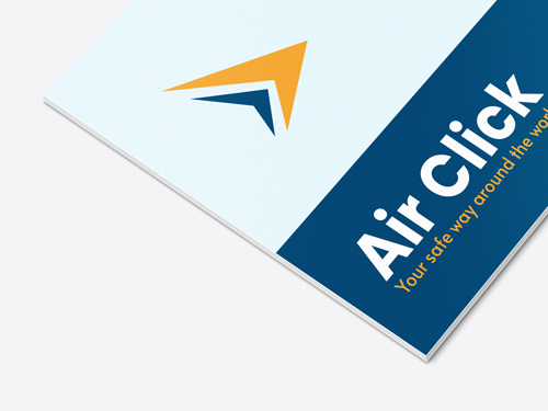 Close-up of PVC sign reading Air Click with its motto displayed underneath.