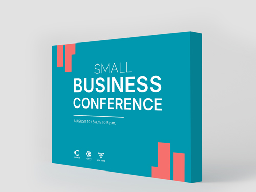 Bold pop up standing banner reading Small Business Conference