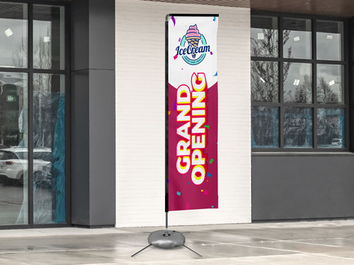 Promotional rectangle flag for Grand Opening of an Ice Cream store.