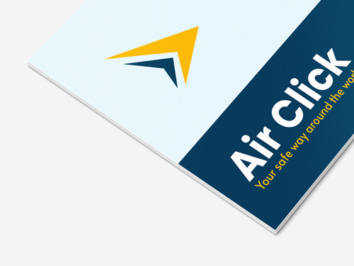 Close-up of PVC sign featuring Air Click logo and tagline