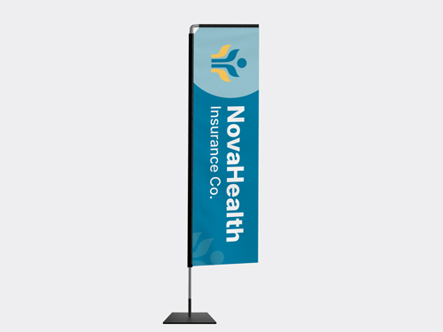 Blue rectangle flag featuring the Insurance Company name and logo.