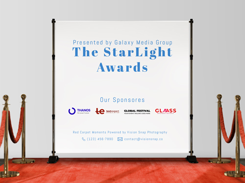 Red carpet step and repeat banner featuring the event name.