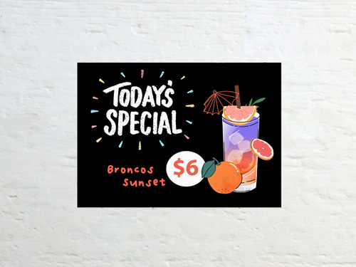 Restaurant paper poster displaying Today's Special with cocktail illustration and fruit.