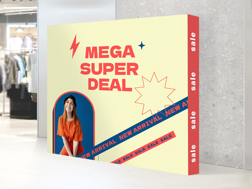 A striking pop up banner reading Mega Super Deal for retail businesses.