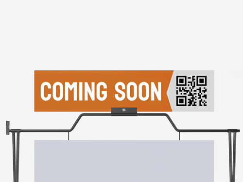 A real estate rider sign with a QR code and space for custom text, mounted on a metal frame