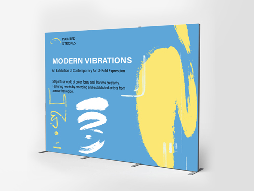 Vibrant SEG fabric standing banner with colorful visuals reading Modern Vibrations