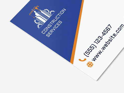 Construction Services styrene sign displaying contact details and logo.