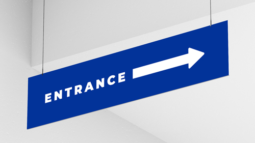 Transportation plastic sign featuring an entrance symbols