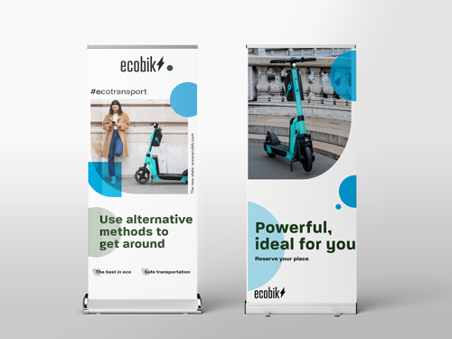 Vibrant retractable standing banners advertising electric scooters