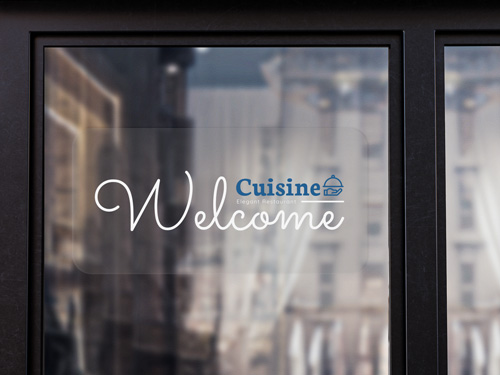 Stylish window cling with the phrase Cuisine Welcome in an inviting design.