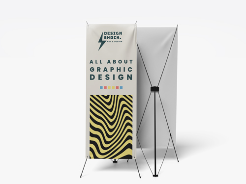 Branding X standing banners featuring brand logo and name on both sides