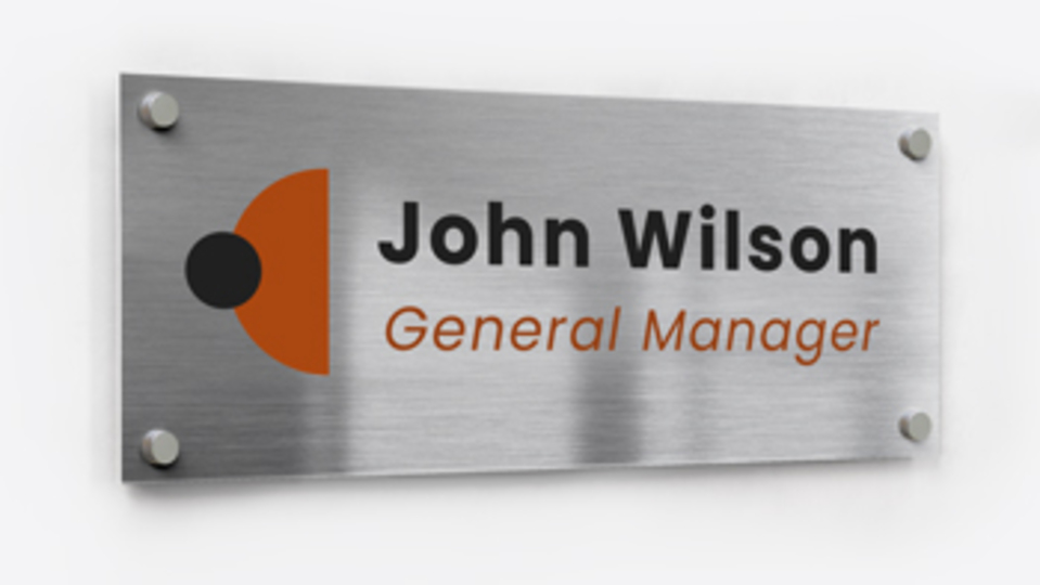 Brushed aluminum sign