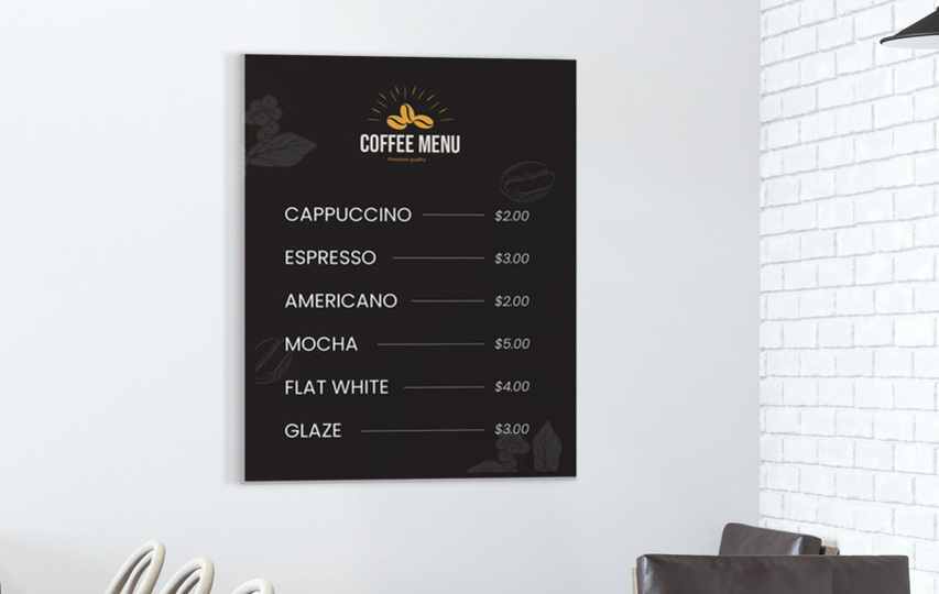Cafe menu pvc sign