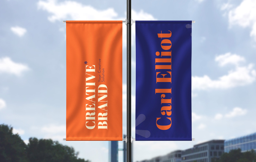 Pole Banner Orange Purple Creative Brand